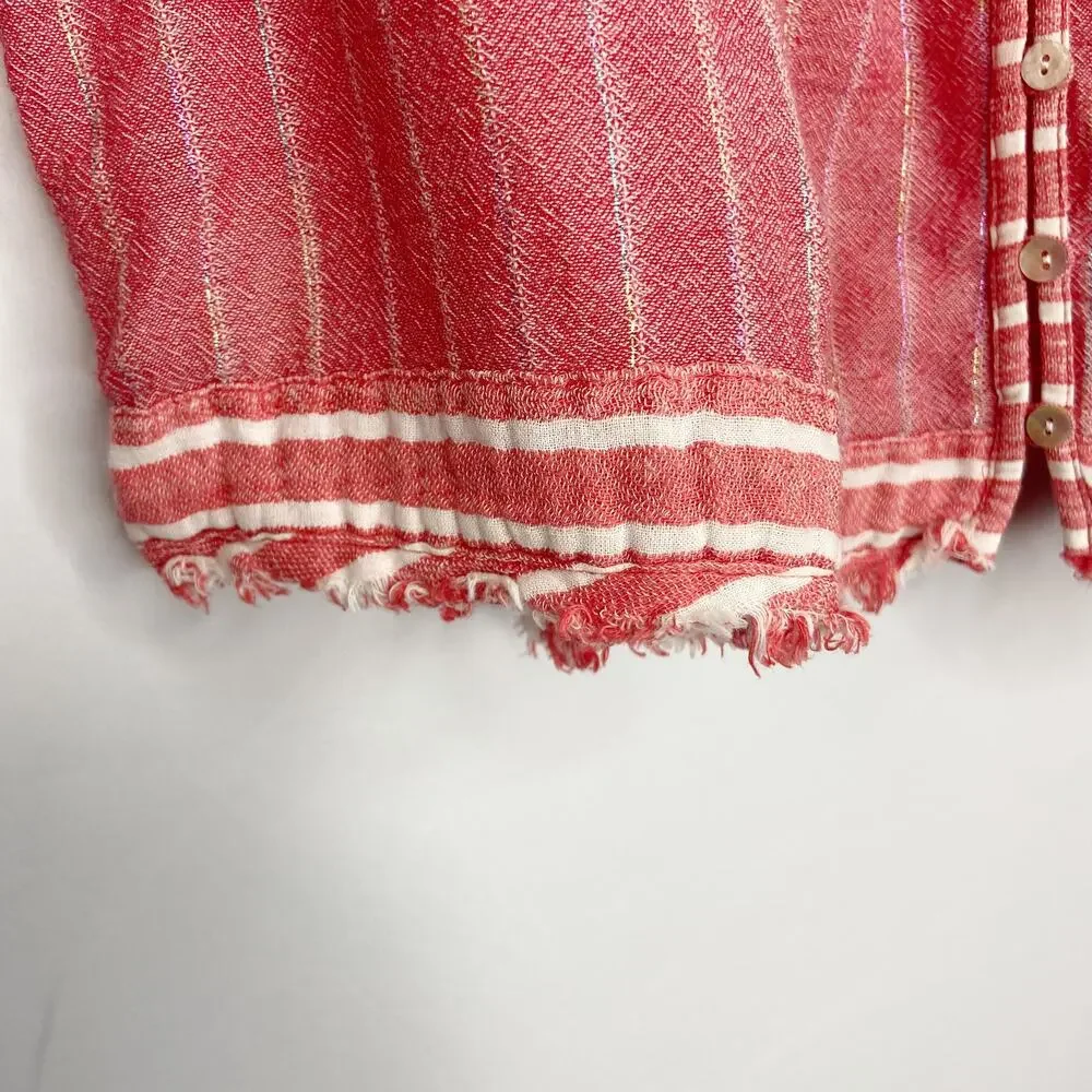 Free People See Saw Red Striped Raw Hem Top Sz Small